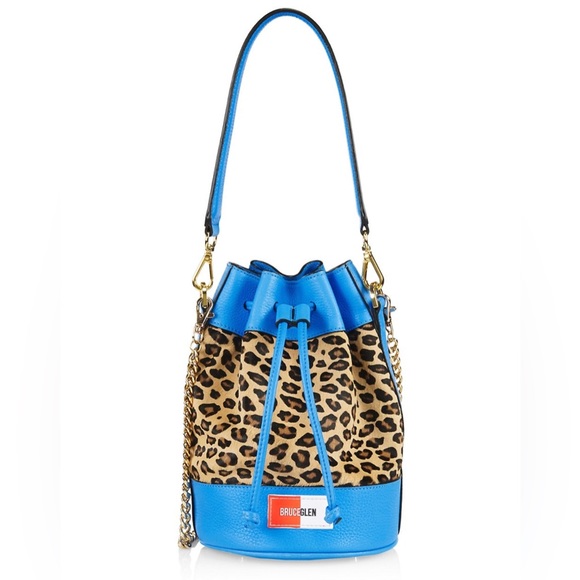 BruceGlen Leopard Bucket Bag Electric Sky Blue - Picture 13 of 16